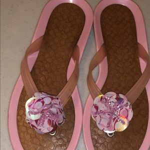 Pink coach floral sandals!